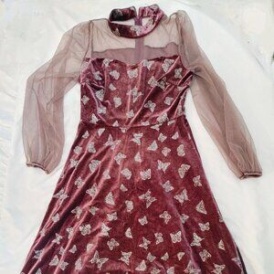 Purple Velvet Butterfly Mesh Dress - SHEIN S